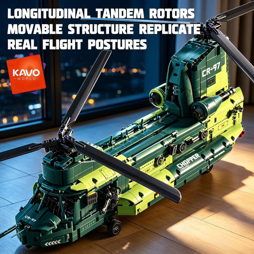 Model Kit Levels - KAVOWORLD 1826 pièces, hélicoptère de transport